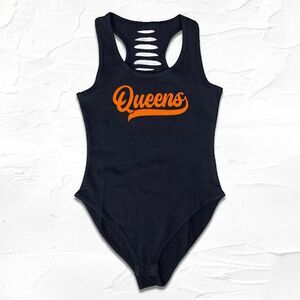 Womens Handmade Queens Baseball Bodysuit, New York Womens wear Gift Ideas, OMG